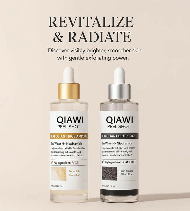 QIAWI® Peel Shot Glow Rice Ampoule Set Brightening Exfoliating Moisturizing Serum - Suitable for all skin types