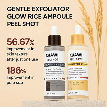 QIAWI® Peel Shot Glow Rice Ampoule Set Brightening Exfoliating Moisturizing Serum - Suitable for all skin types