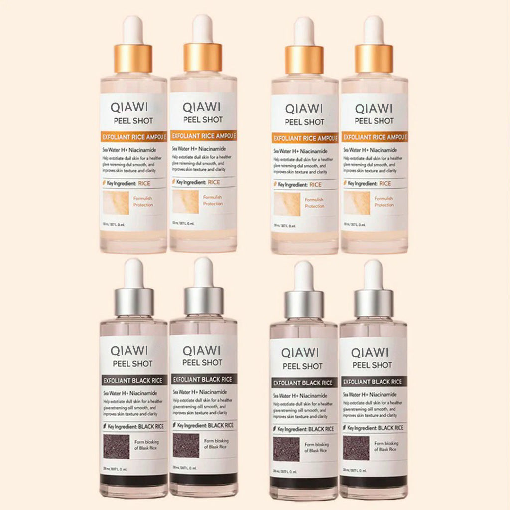 QIAWI® Peel Shot Glow Rice Ampoule Set Brightening Exfoliating Moisturizing Serum - Suitable for all skin types