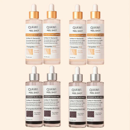 QIAWI® Peel Shot Glow Rice Ampoule Set Brightening Exfoliating Moisturizing Serum - Suitable for all skin types