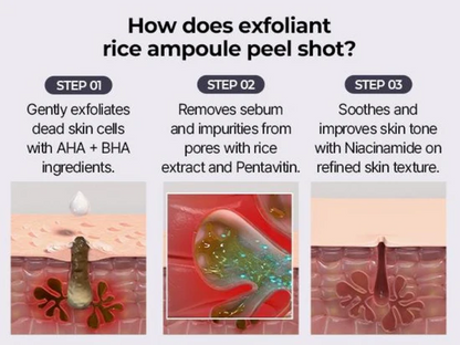 QIAWI® Peel Shot Glow Rice Ampoule Set Brightening Exfoliating Moisturizing Serum - Suitable for all skin types